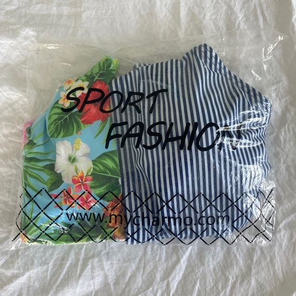 Floral High Neck Padded two piece Bikini Set Striped & Tropical Size M New - Picture 4 of 4